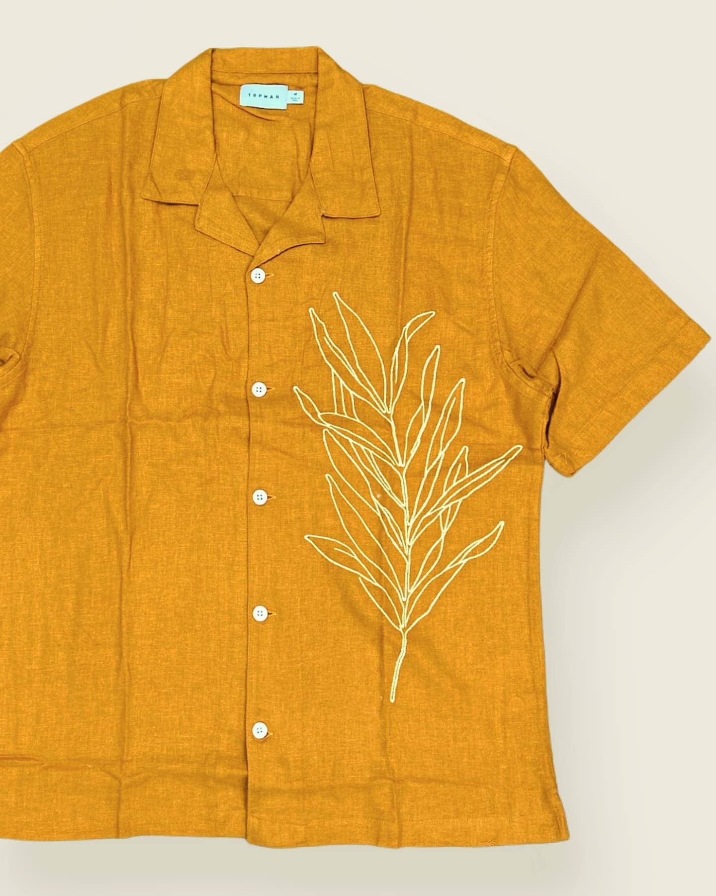 Topman Textured Cotton Shirt in Orange