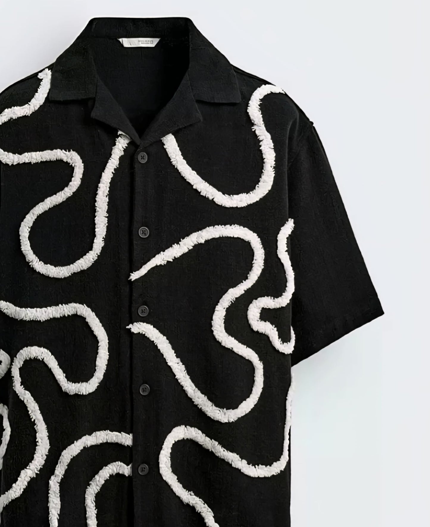 Zara Regular Fit Textured Embroidery Shirt in Black