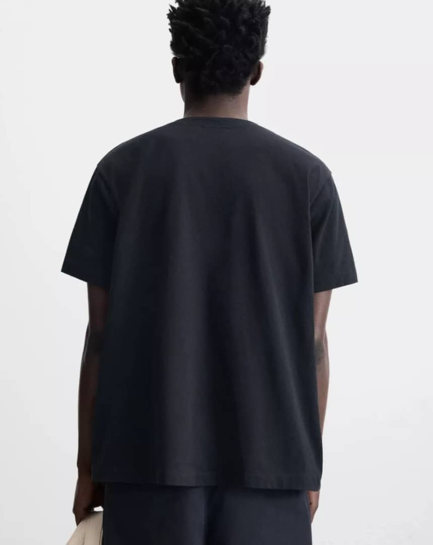 Zara Button Neck T Shirt in Navy