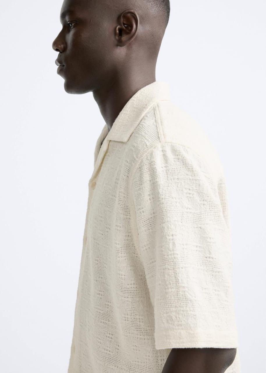 Zara Textured Jacquard Shirt in Beige
