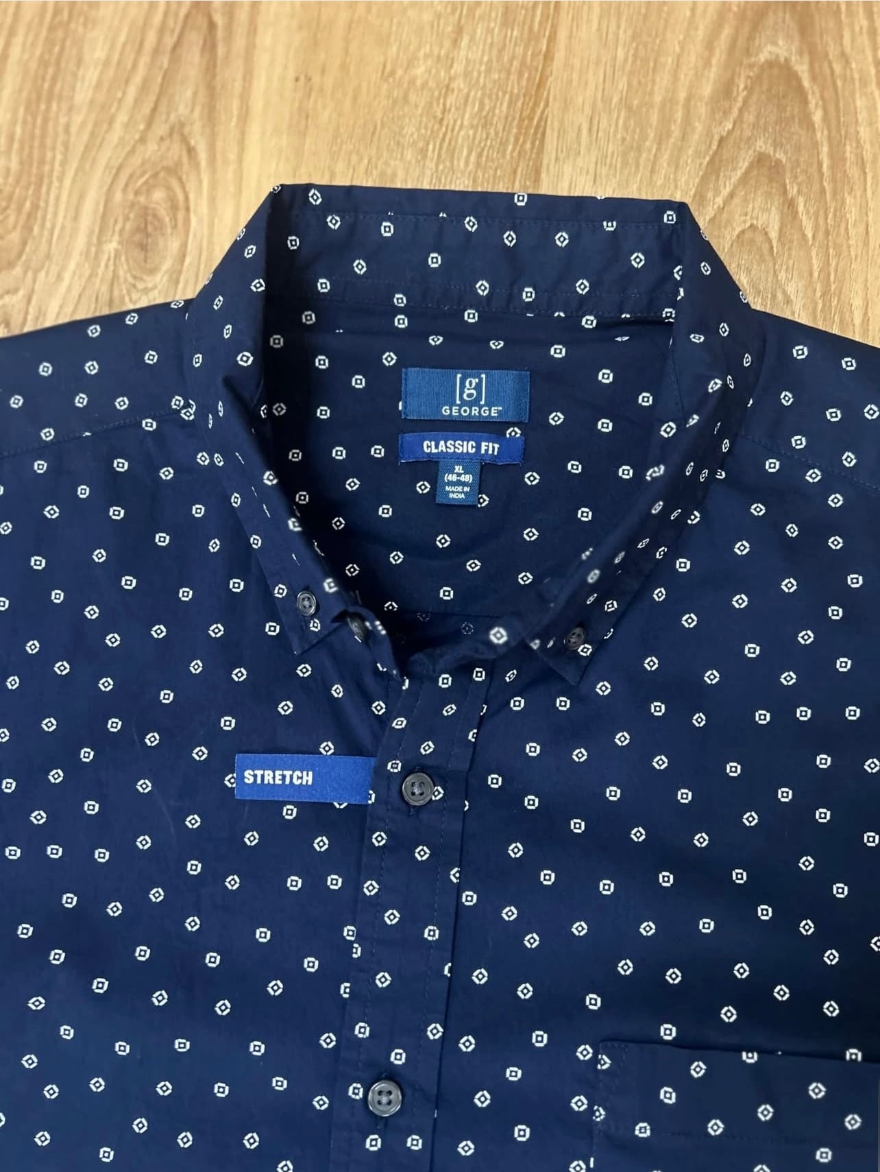 George Regular Fit Oxford Cotton Shirt in Navy Pattern