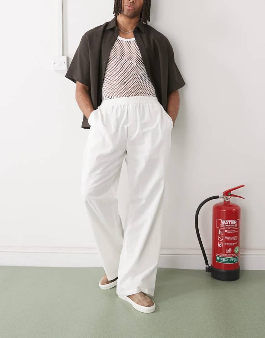Collusion Relaxed Fit Cotton/Linen Mix Trouser in White