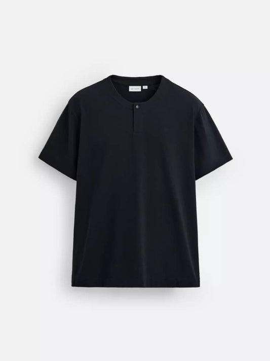 Zara Button Neck T Shirt in Navy