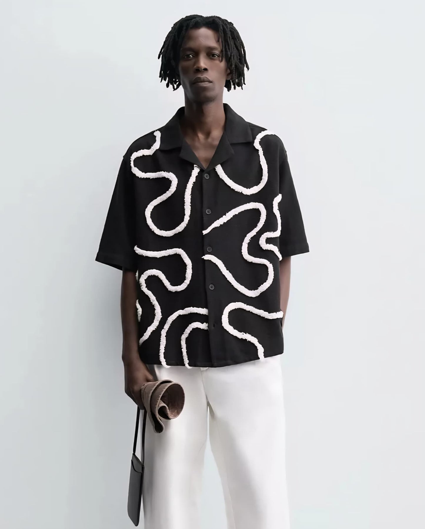 Zara Regular Fit Textured Embroidery Shirt in Black