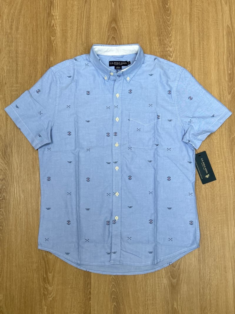 U S Polo Assn Regular Fit Oxford Cotton All Over Print Shirt in Blue