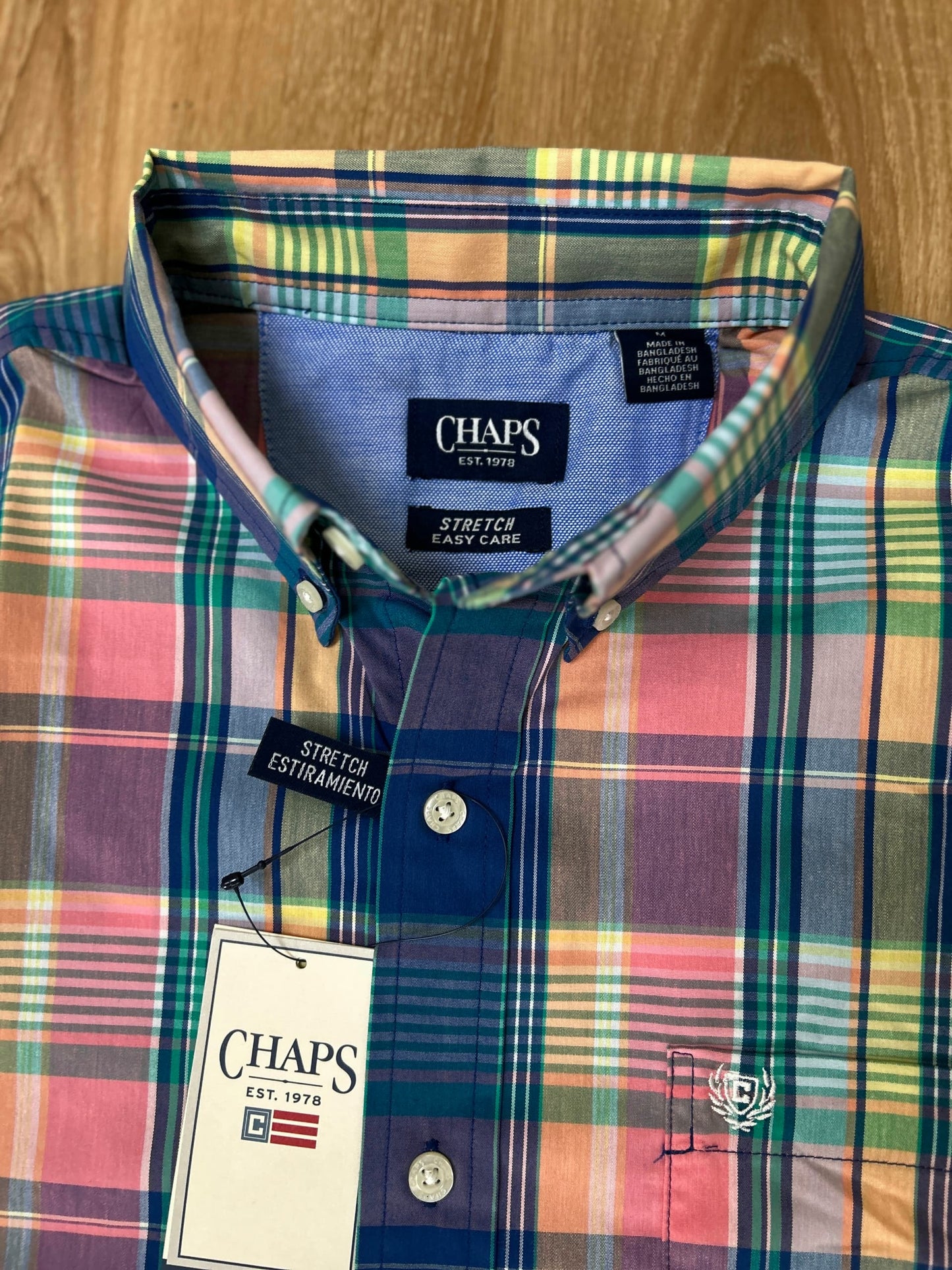 Chaps Short Sleeve Plaid Shirt in Multi color