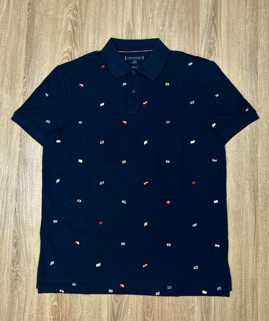 Tommy Hilfiger All over Flag Polo Shirt in Navy