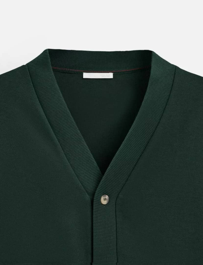Zara Textured  Buttoned  Sweater in Green