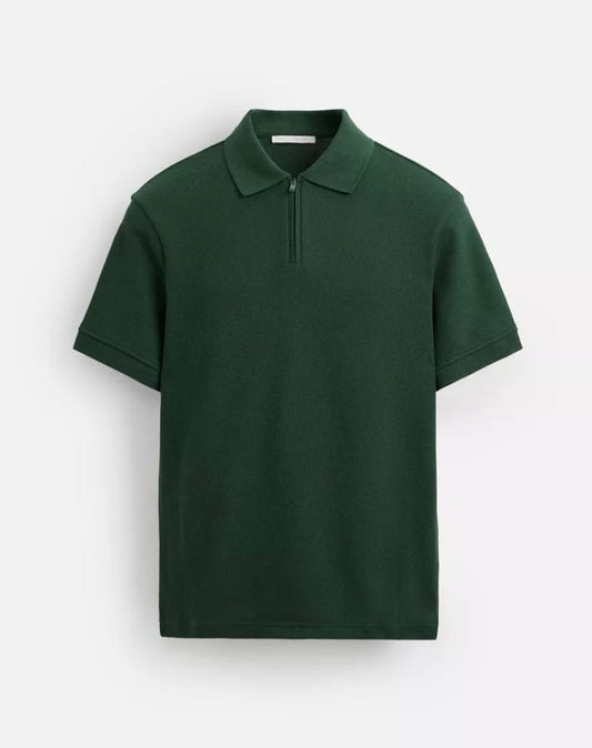 Zara Zip Pique Polo in Green