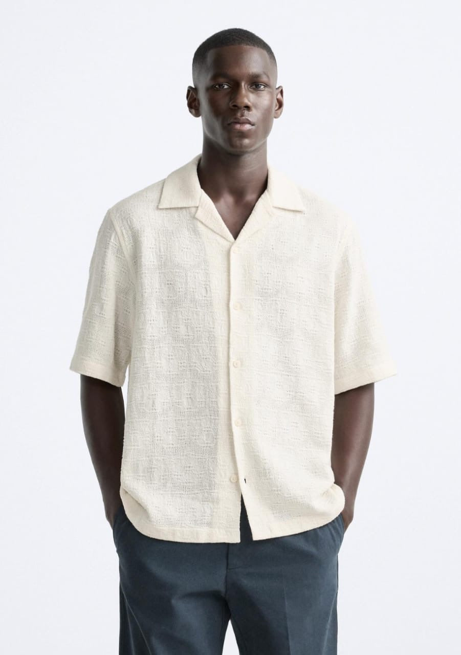 Zara Textured Jacquard Shirt in Beige