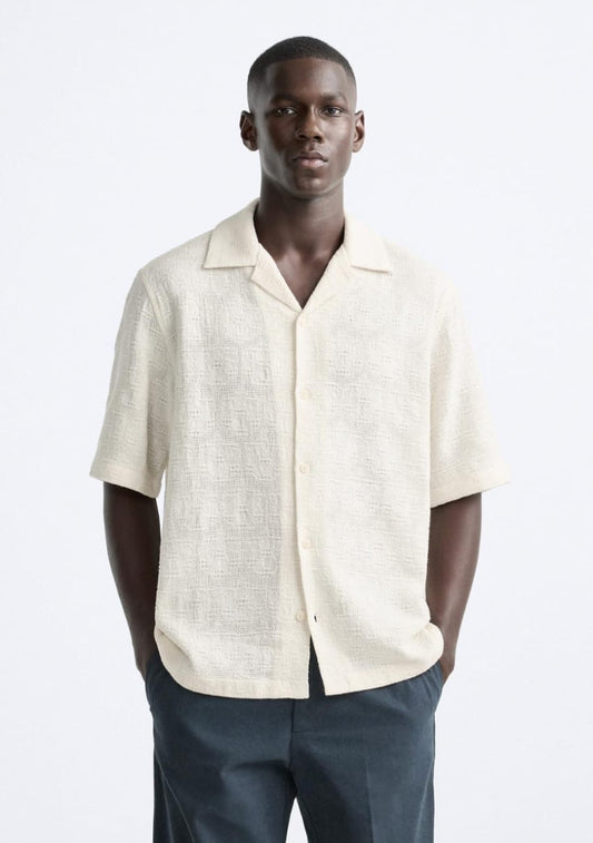 Zara Textured Jacquard Shirt in Beige