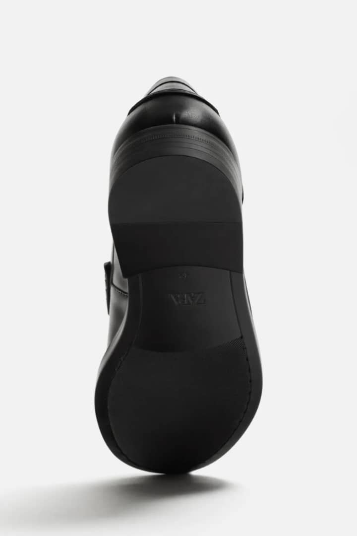 Zara Penny Strap Leather Loafers in Black