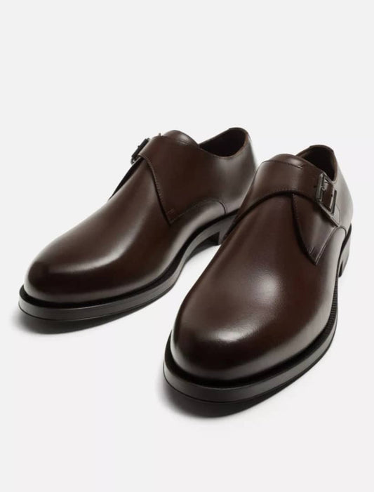Zara Leather Shoe With Buckle in Brown