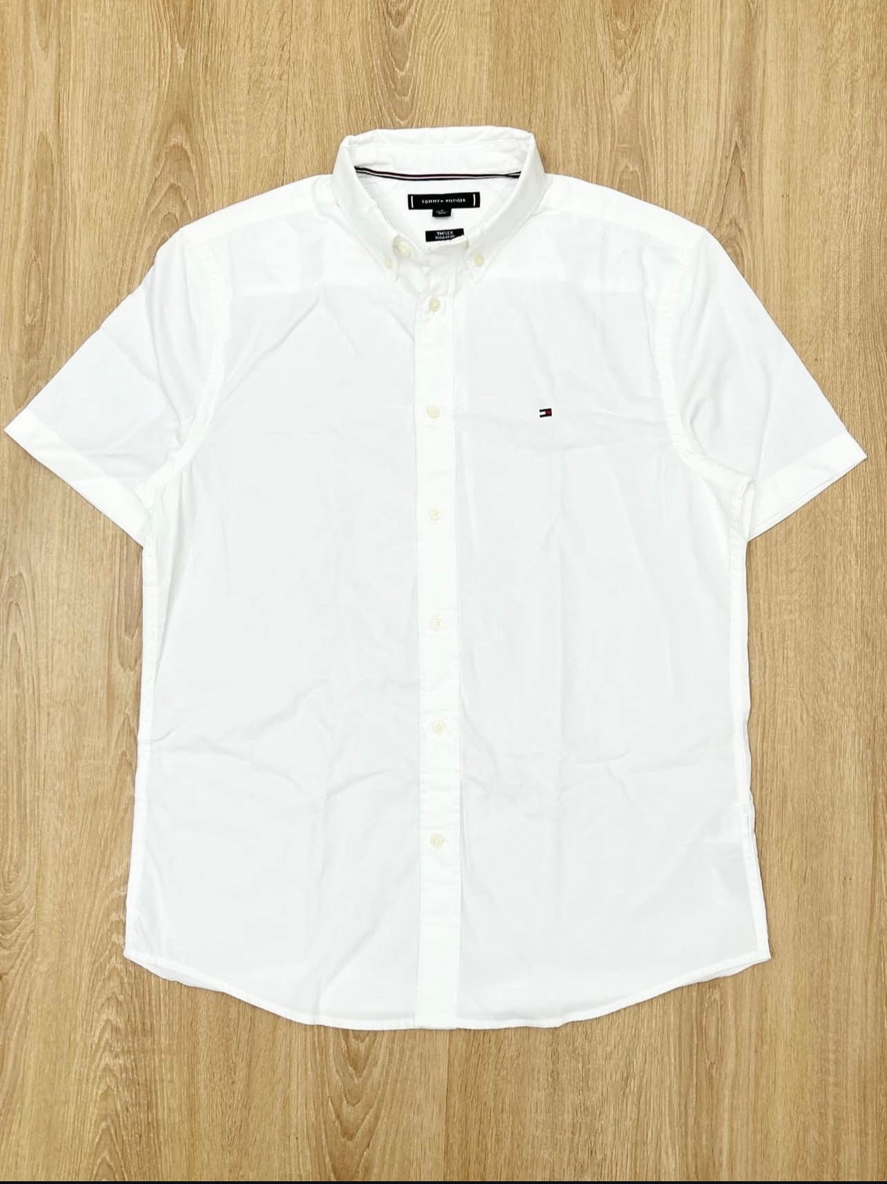 Tommy Hilfiger Regular Fit Poplin Cotton Short Sleeve Shirt in White