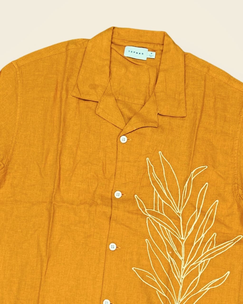 Topman Textured Cotton Shirt in Orange