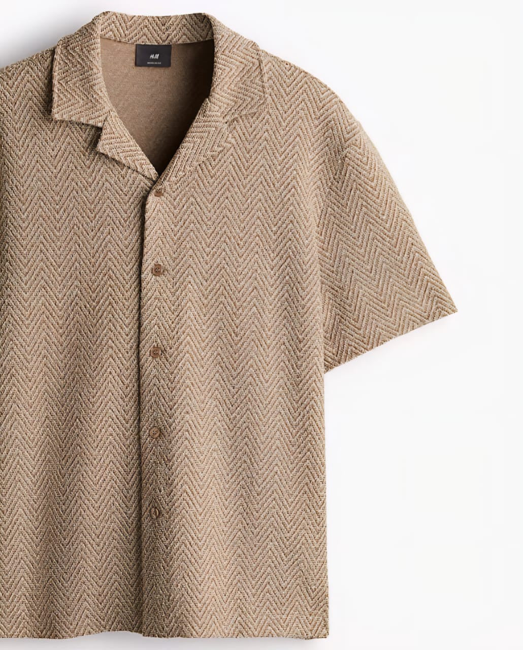 H & M Regular Fit Herringbone Weave Shirt in Beige