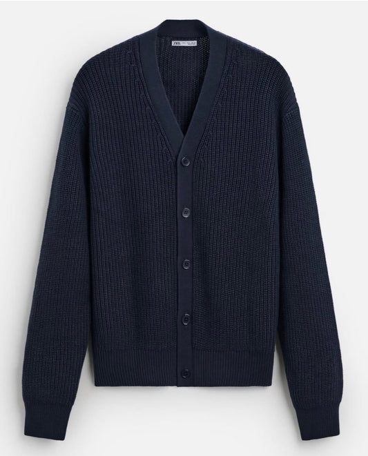 Zara Ribbed Cotton & Wool Cardigan