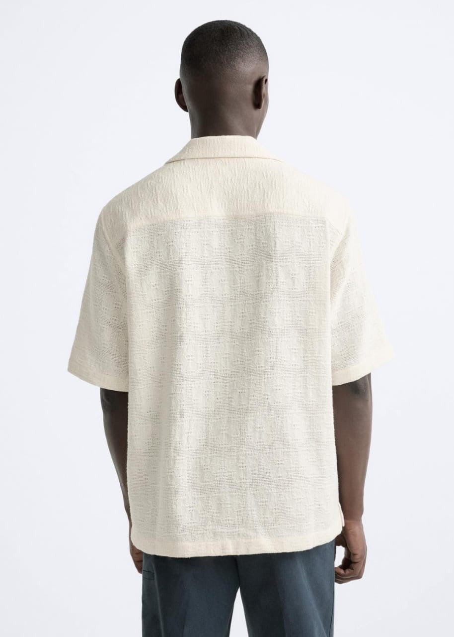 Zara Textured Jacquard Shirt in Beige