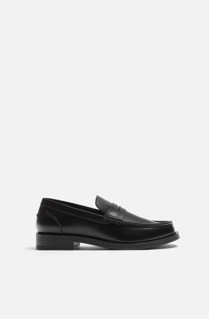Zara Penny Strap Leather Loafers in Black