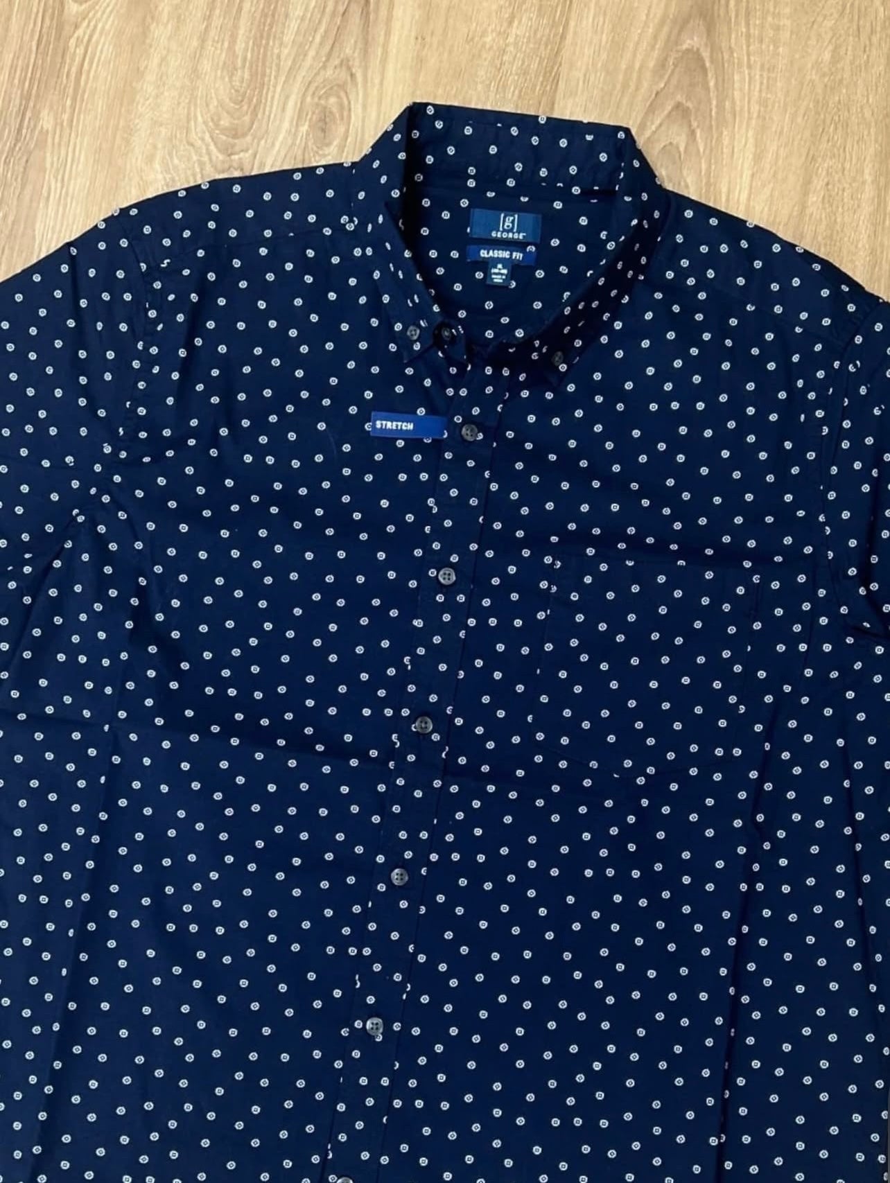 George Regular Fit Oxford Cotton Shirt in Navy Pattern
