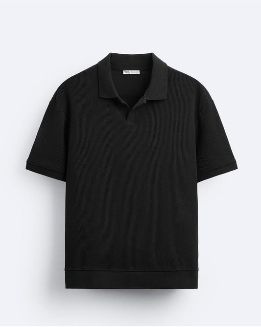 Zara Regular Fit Textured Ribbed Cotton Polo