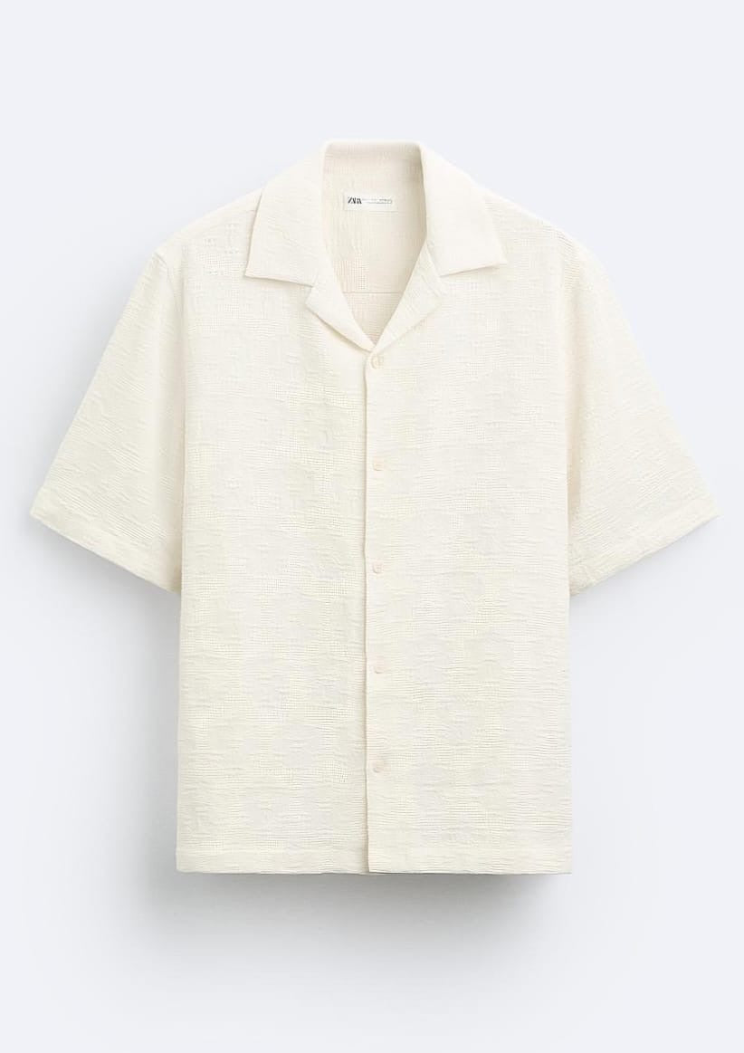 Zara Textured Jacquard Shirt in Beige