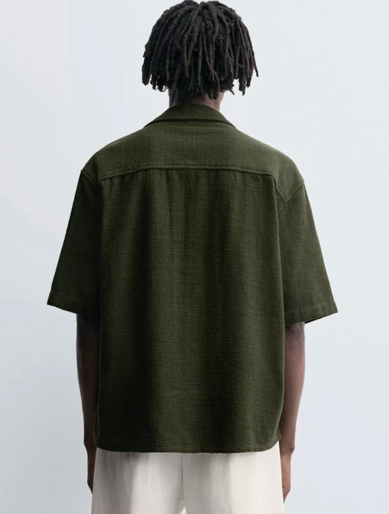 Zara Regular Fit Textured Embroidery Shirt in Green