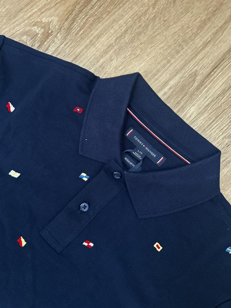Tommy Hilfiger All over Flag Polo Shirt in Navy