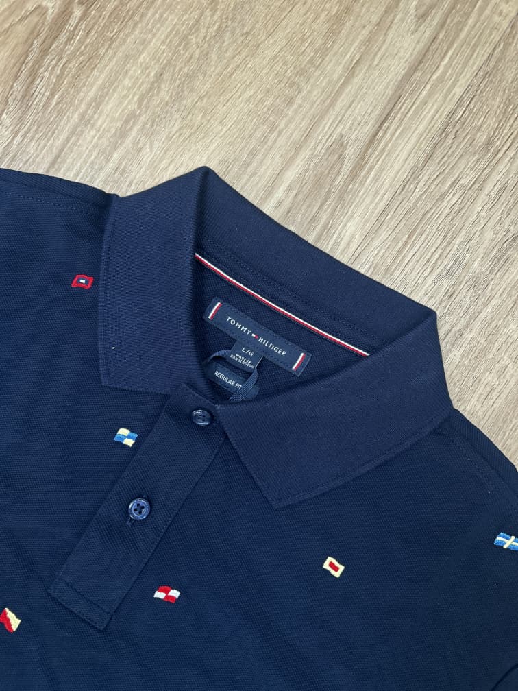 Tommy Hilfiger All over Flag Polo Shirt in Navy