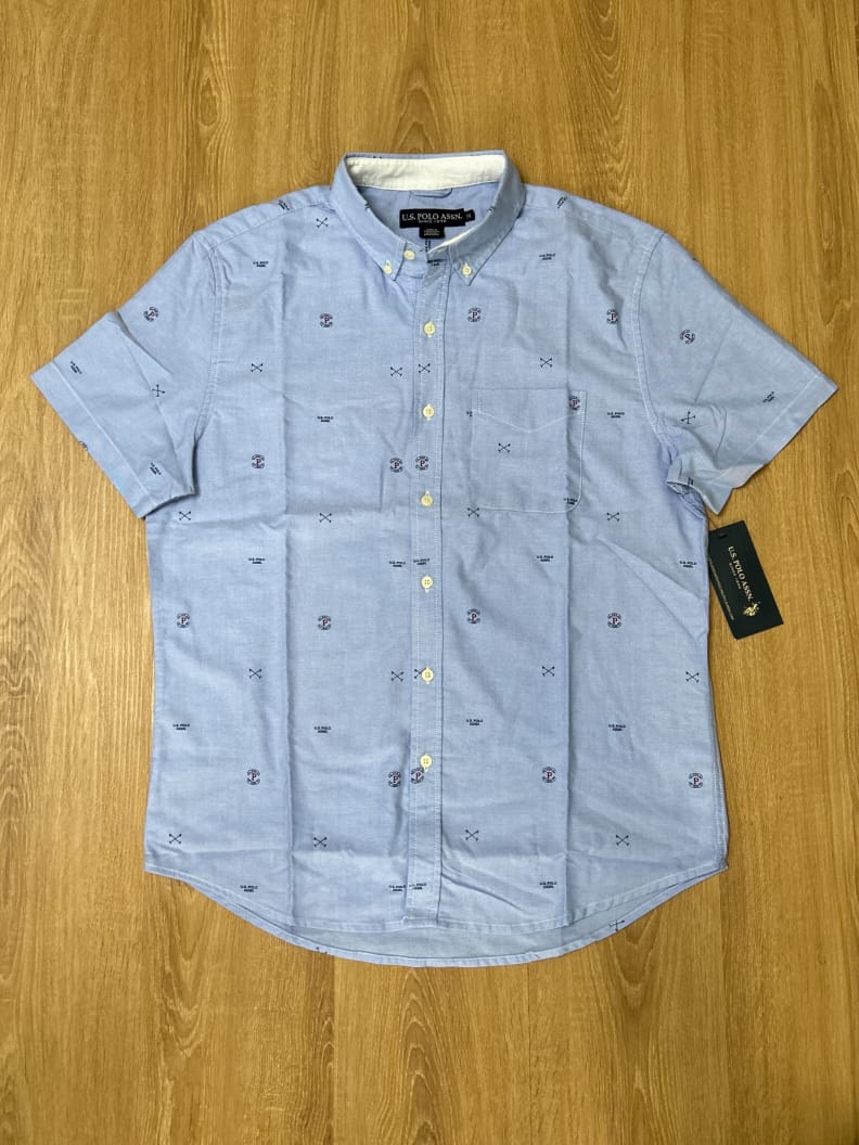 U S Polo Assn Regular Fit Oxford Cotton All Over Print Shirt in Blue