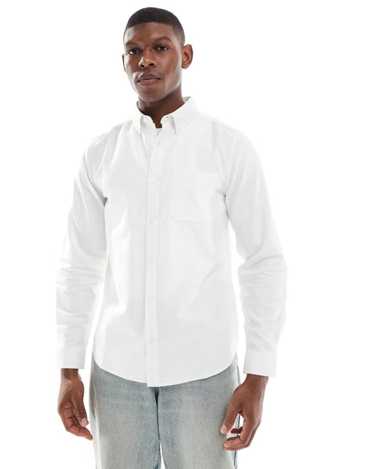 New Look Regular Fit White Plain Oxford Cotton Button Cuff Shirt