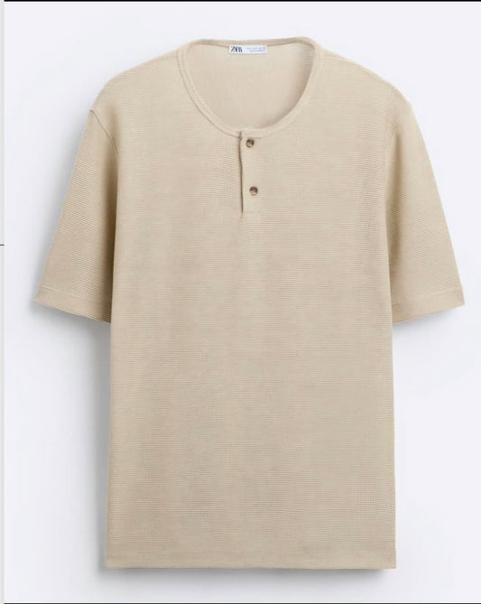 Zara T Shirt With Buttoned Neck In Brown