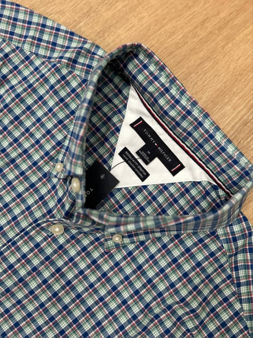 Tommy Hilfiger Regular Fit Green and Blue Plaid Shirt