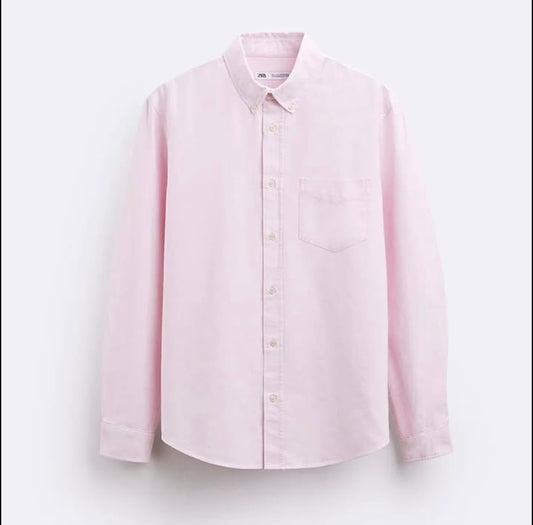 Zara Oxford Cotton Shirt in Pink