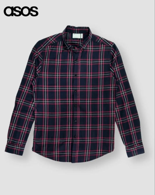 Asos Slim Fit Plaid Cotton Button Cuff Shirt