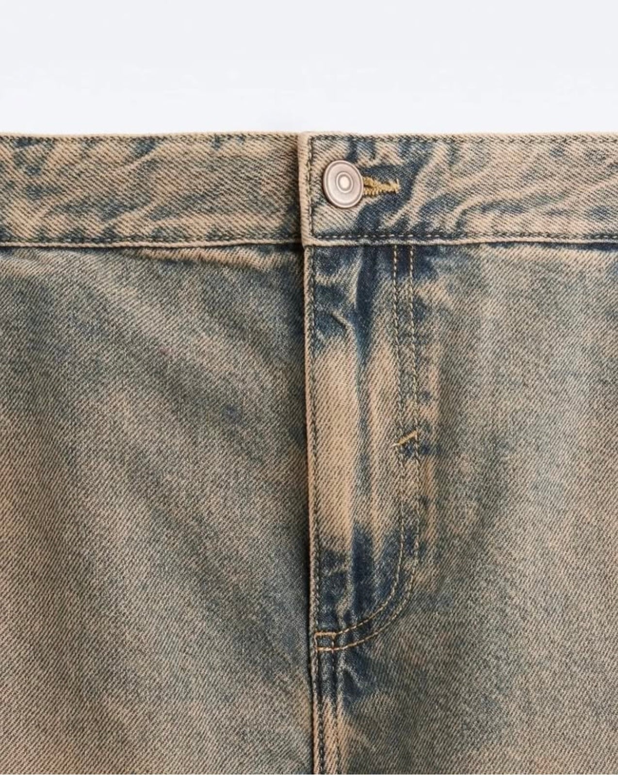 Zara Straight Fit Green Wash Cargo Denim
