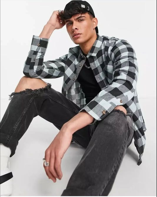Brave Soul Regular Fit Blue Check Button Cuff Shirt