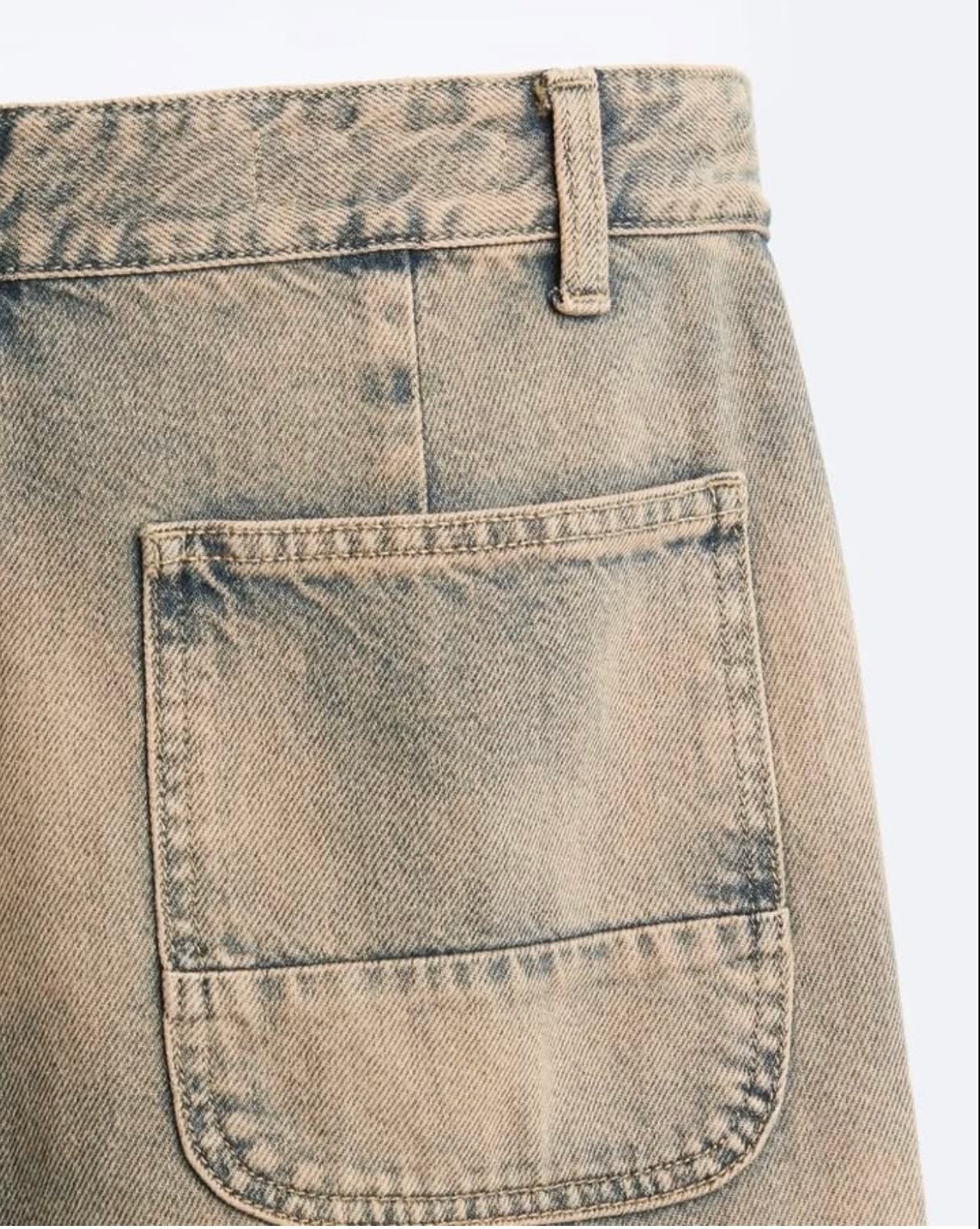 Zara Straight Fit Green Wash Cargo Denim