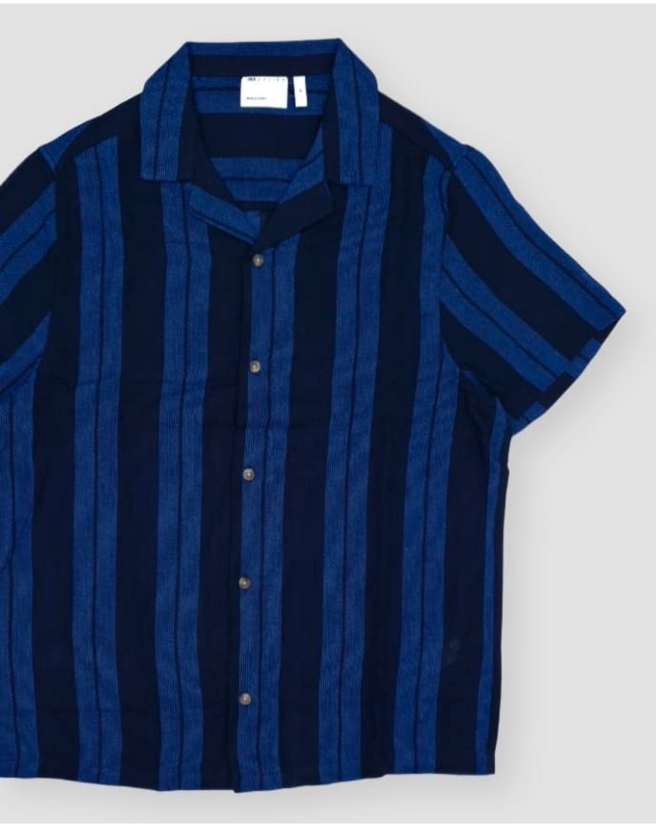 Asos Knit Cotton Shirt in Basket Stripe Navy
