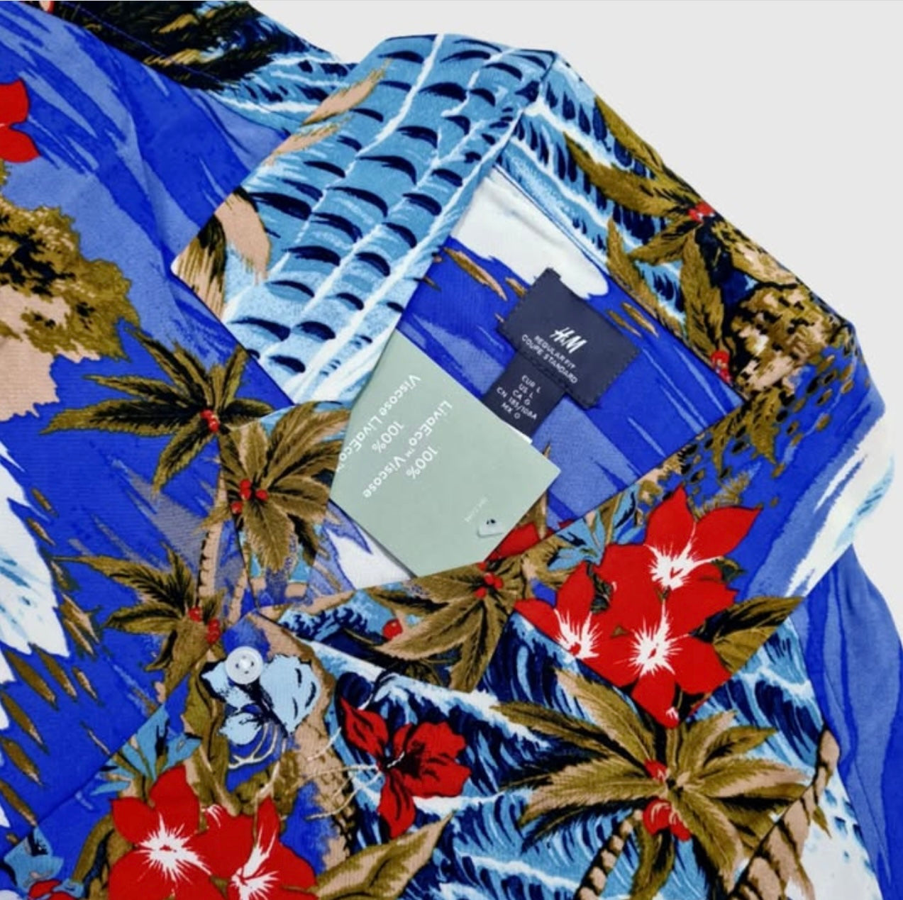H & M Blue Pattern Viscose Short Sleeve