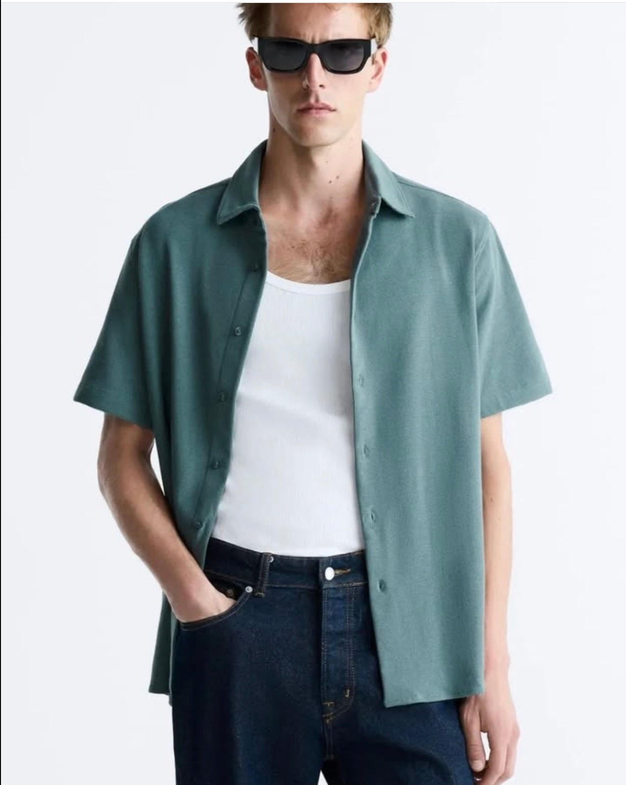 Zara Green Textured Weave Shirt
