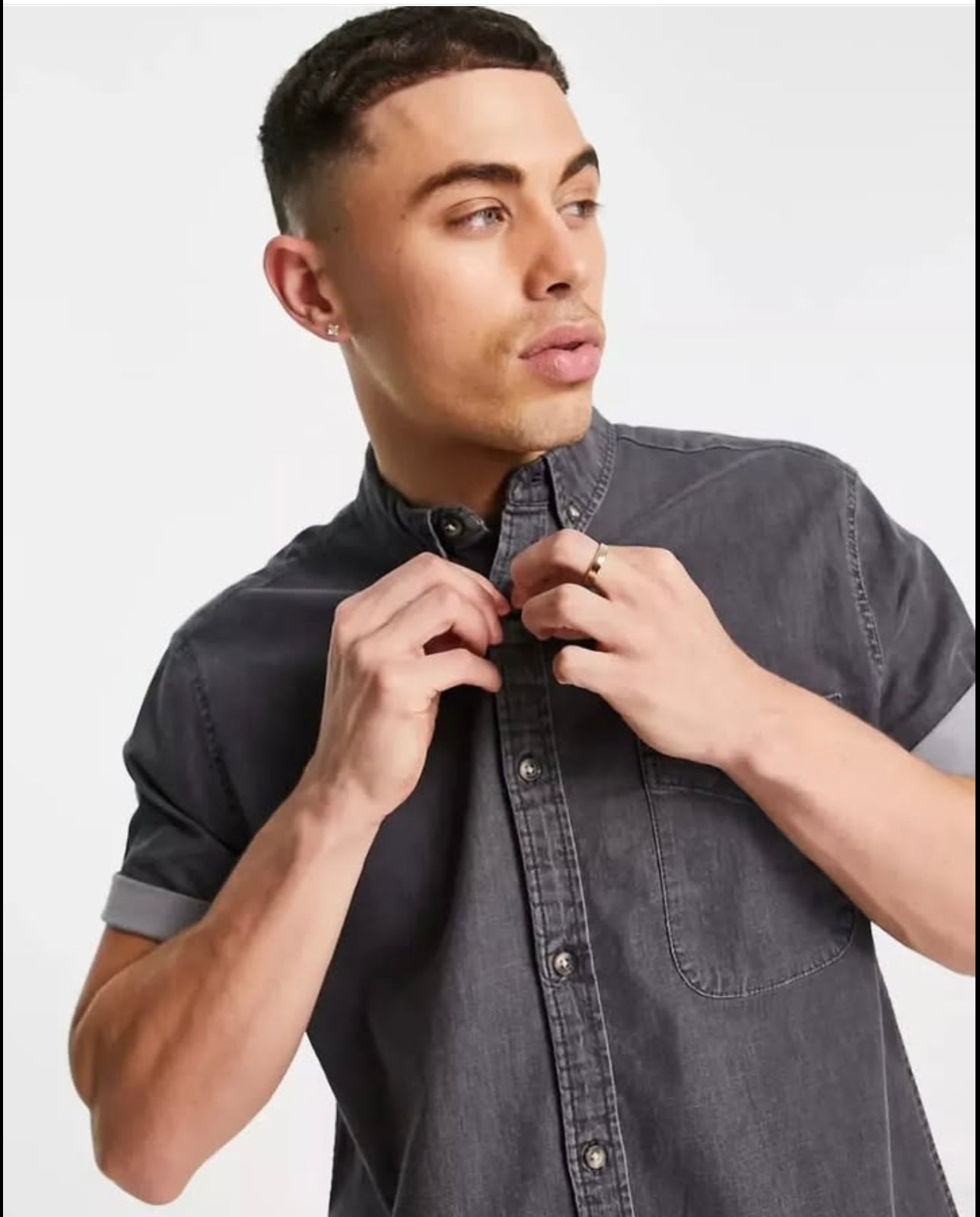 Topman Regular Fit Grey Wash Denim Short Sleeve