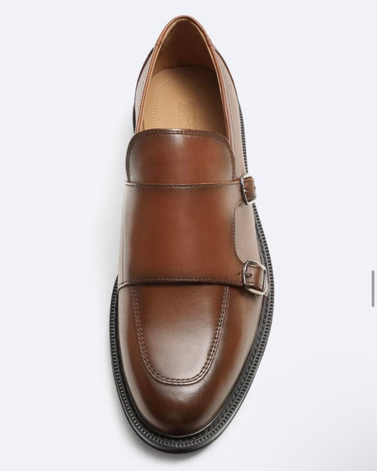 Zara Monk Leather Shoes in Brown