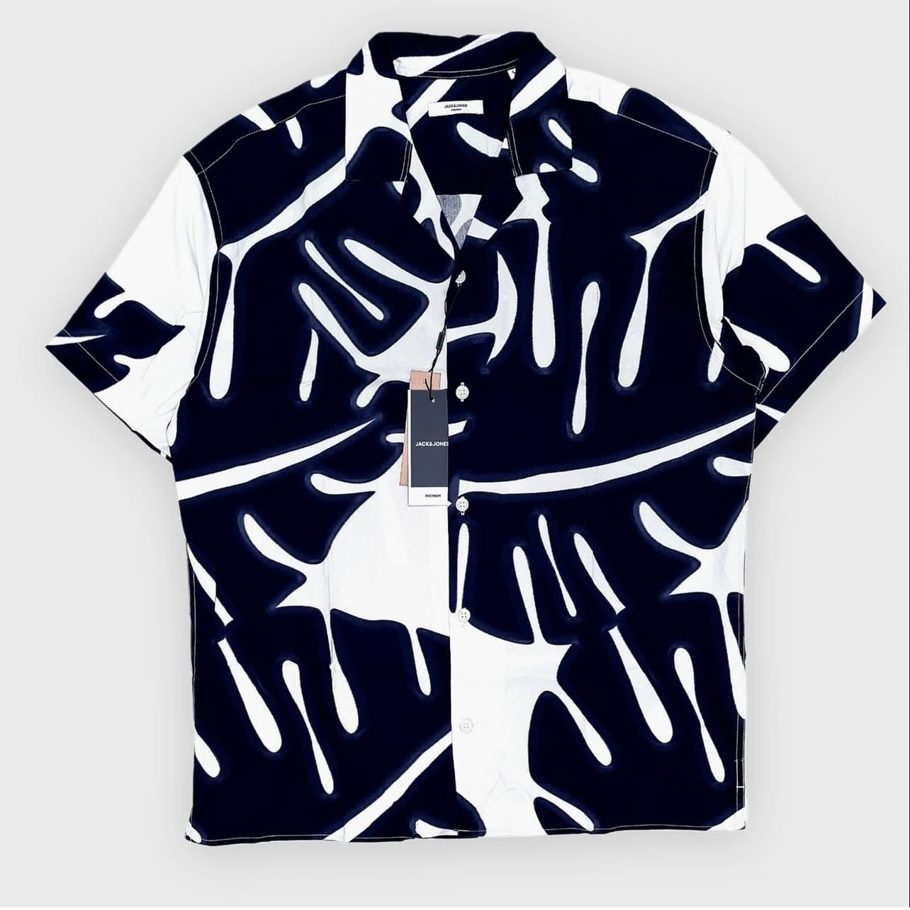 J & J Regular Fit Shirt in Navy Pattern