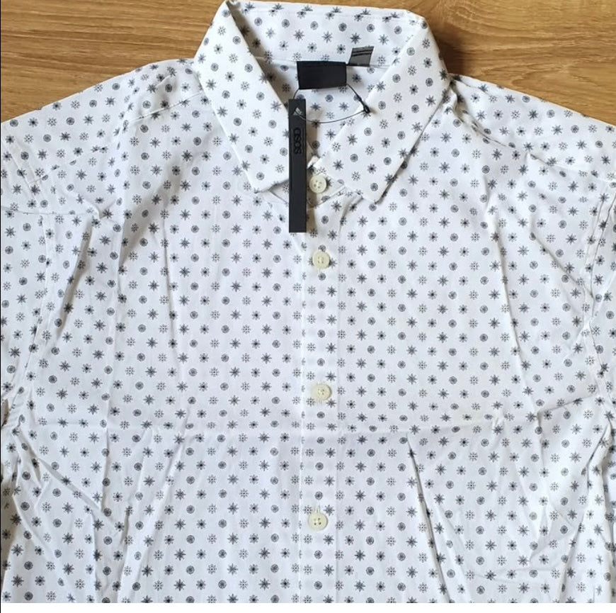 Asos Slim Fit White Pattern Cotton Button Cuff Shirt