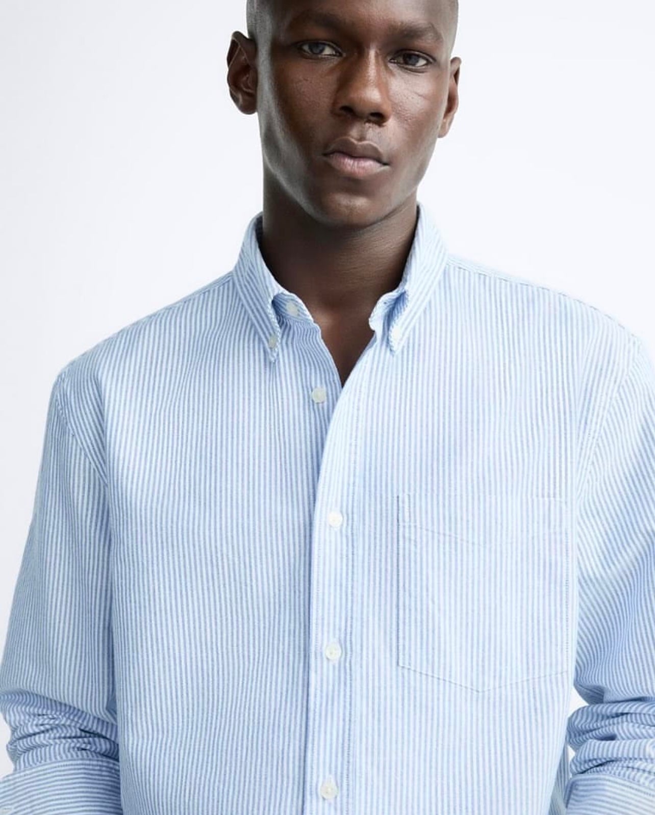 Zara Regular Fit Oxford Cotton Shirt in Blue Stripe