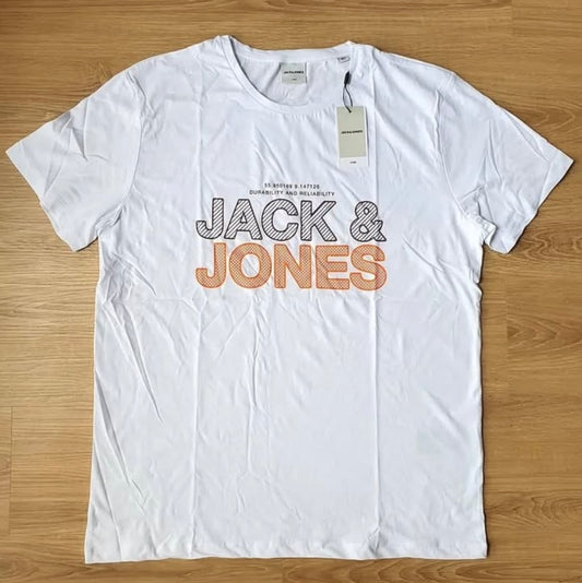 Jack & Jones Regular Fit White Digital Print Cotton T Shirt