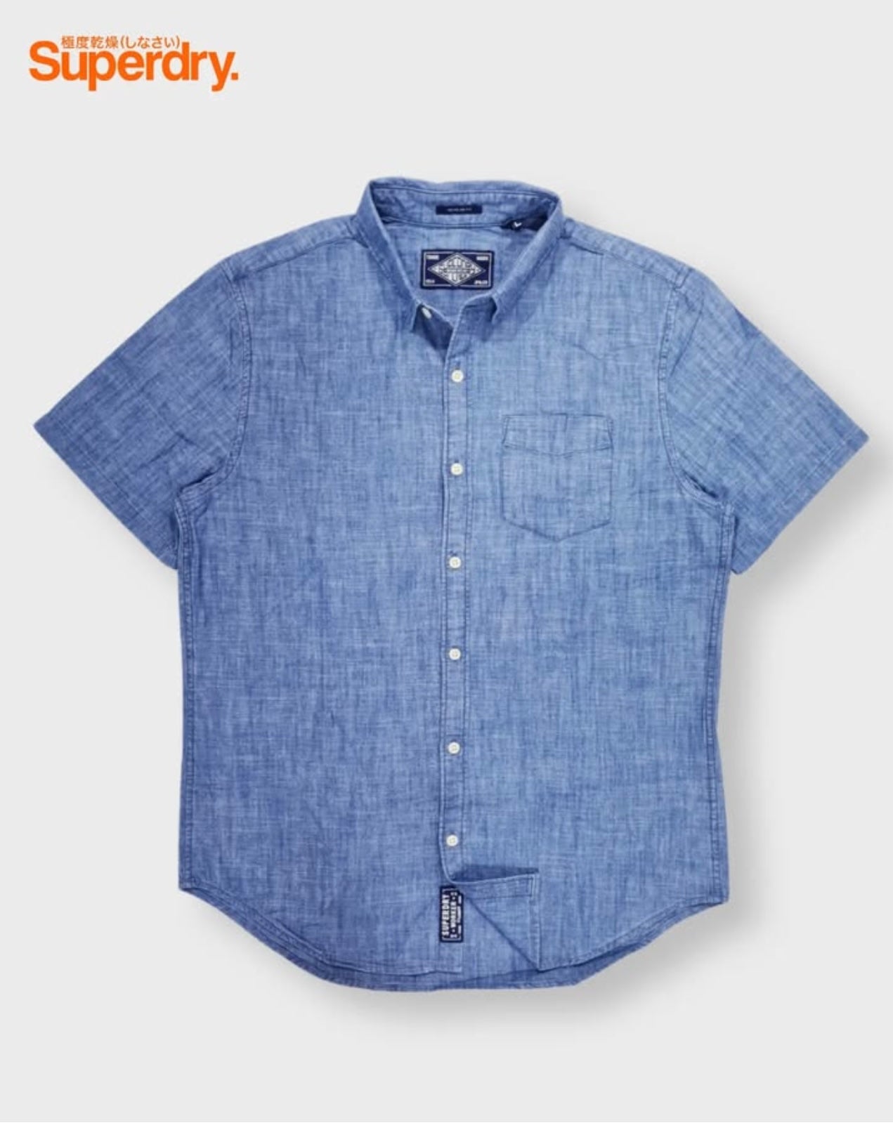 Super Dry Regular Fit Blue Chambray Short Sleeve Shirt