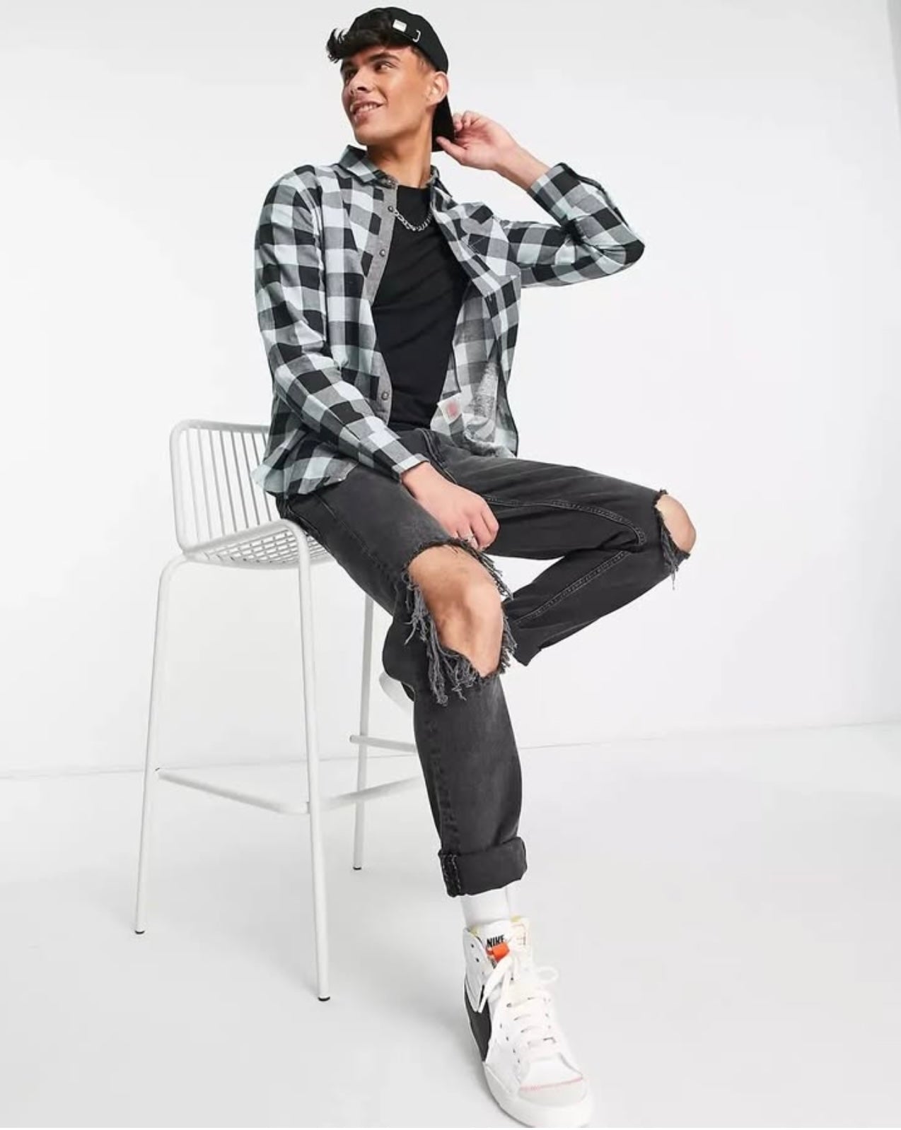 Brave Soul Regular Fit Blue Check Button Cuff Shirt