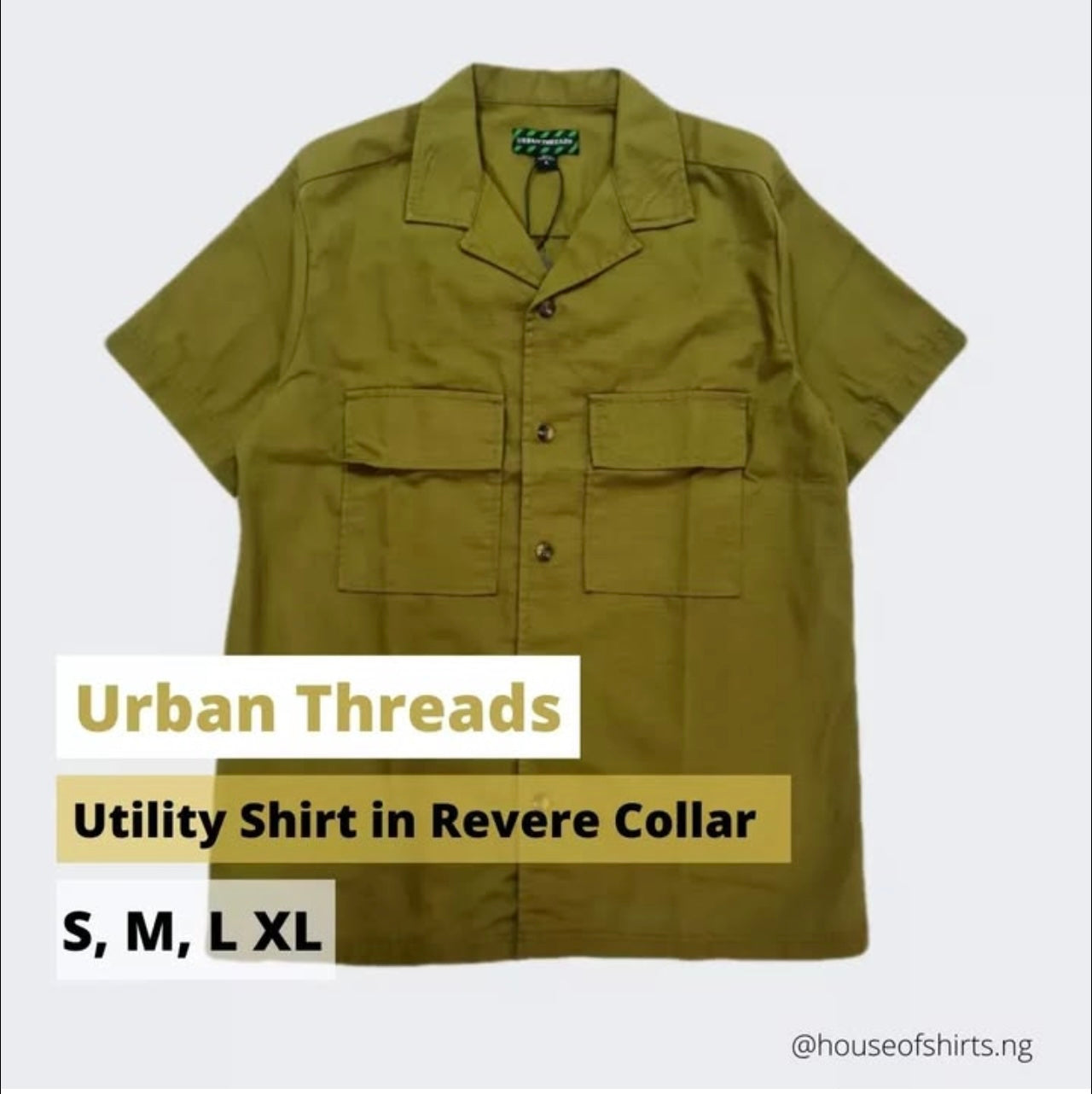 Urban Thread Regular Fit Army Green Cotton Short Sleeve Shirt in Revere Collar